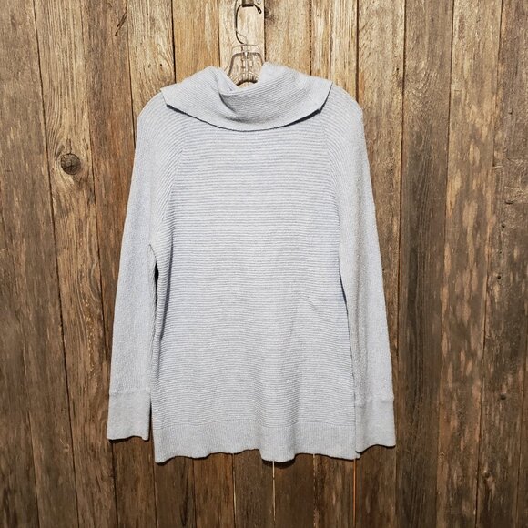 Loft M Tunic Sweater Light Blue Wool Blend Cowl Neck Long Sleeve Ribbed Medium - Picture 5 of 7